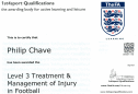 Phil is Football Association Qualified in the Treatment and Management of Injury in Football to Level 3 Standard